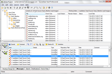 SourceGear Vault Professional Client - Changeset Items